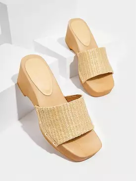 Women's Vacation Wedge Slide Sandals - Studded Decor, Braided Detail, Straw Sandals